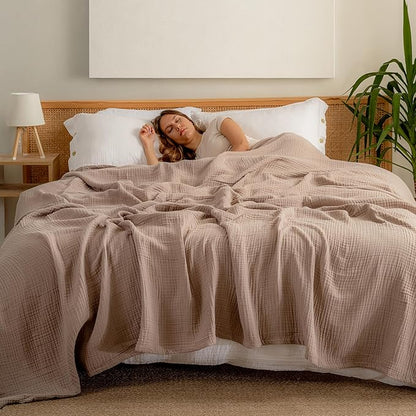 Muslin Blanket - Pure 100% Turkish Cotton Airy Soft Light Versatile Gauze Throw Blanket for Bed, Couch, Sofa (Taupe, Twin XL Size (71" x 95" inch))
