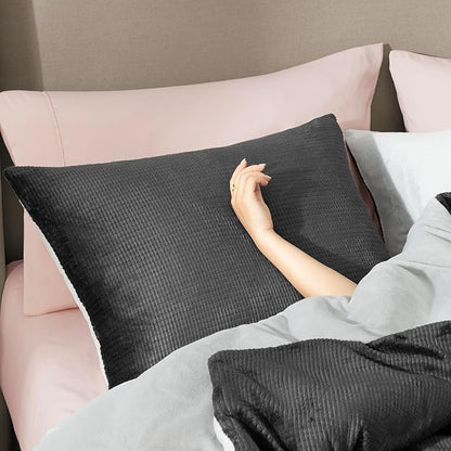 UGG Remina Twin Comforter Set 4 Piece Bed in a Bag with Throw Blanket, Decorative Pillow Sham and Reversible Comforter Hypoallergenic Luxury Bedding, Machine Washable, Twin XL, Charcoal Grey