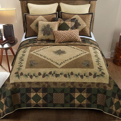 Donna Sharp Twin Polyester Bedding Set - 2 Piece - Antique Pine Lodge Quilt Set with Twin Quilt and Standard Pillow Sham - Machine Washable