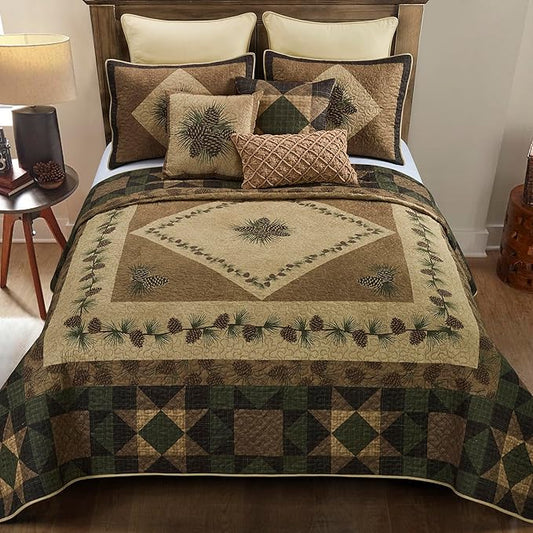 Donna Sharp Twin Polyester Bedding Set - 2 Piece - Antique Pine Lodge Quilt Set with Twin Quilt and Standard Pillow Sham - Machine Washable