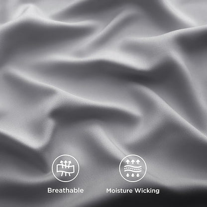 Bedsure Cooling Sheets Twin, Rayon Derived from Bamboo, Cooling Sheets, Breathable & Soft, Deep Pocket Up to 16 Inches, Hotel Luxury Silky Bedding for Hot Sleepers, Silver Grey