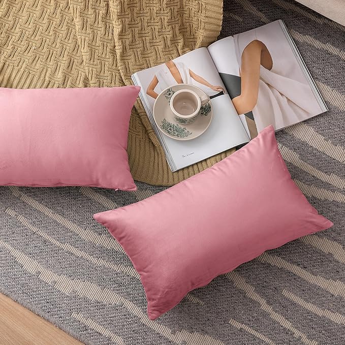 NiNi ALL Decorative Throw Pillow Covers Velvet 20x30 Inch Pack of 2 Pink Cushion Covers Soft for Couch Sofa Bedroom Living Room Outdoor