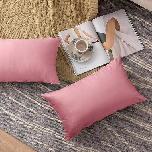 NiNi ALL Decorative Throw Pillow Covers Velvet 20x30 Inch Pack of 2 Pink Cushion Covers Soft for Couch Sofa Bedroom Living Room Outdoor