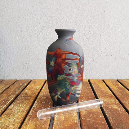 RAAQUU Koban 7" Raku Clay Pottery Home Decor Vase - Half Copper Matte - Boho Wall Art