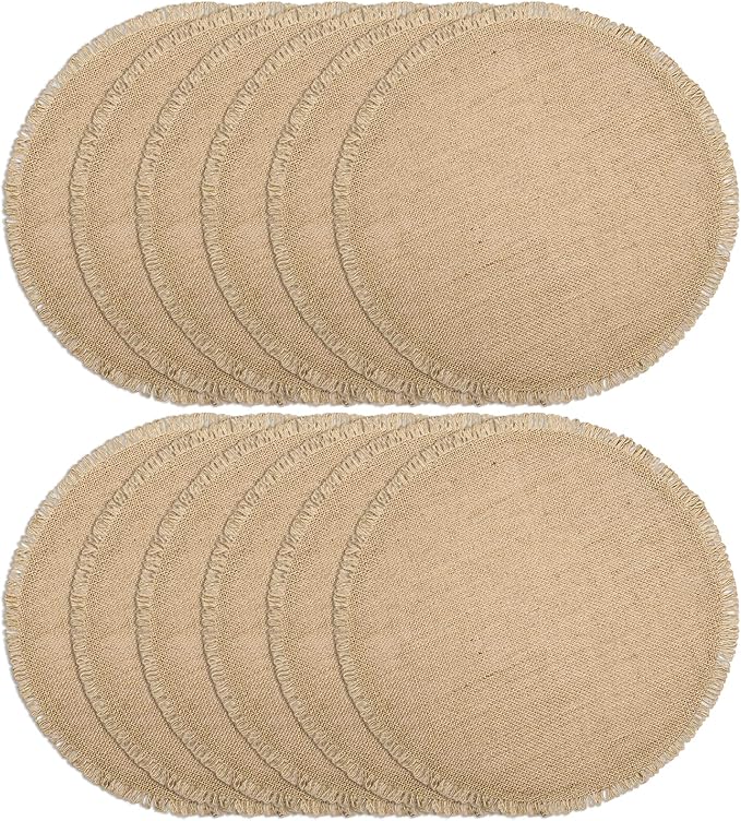FunWheat Burlap Round Braided Placemats Set of 12 for Dining Tables 15 Inch Heat Resistant Jute Table Mats Farmhouse Woven Fabric Natural Place mats for Fall Decoration (Twine Circle)