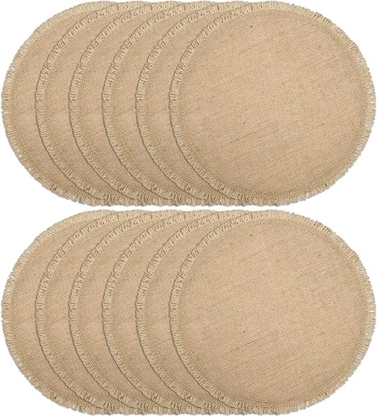 FunWheat Burlap Round Braided Placemats Set of 12 for Dining Tables 15 Inch Heat Resistant Jute Table Mats Farmhouse Woven Fabric Natural Place mats for Fall Decoration (Twine Circle)
