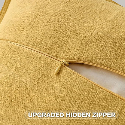 FUTEI Mustard Yellow Chenille Throw Pillow Covers 16x16 Inch Set of 2,Edges Double-Stitched Cushion Cases,Modern Home Decor for Couch Living Room