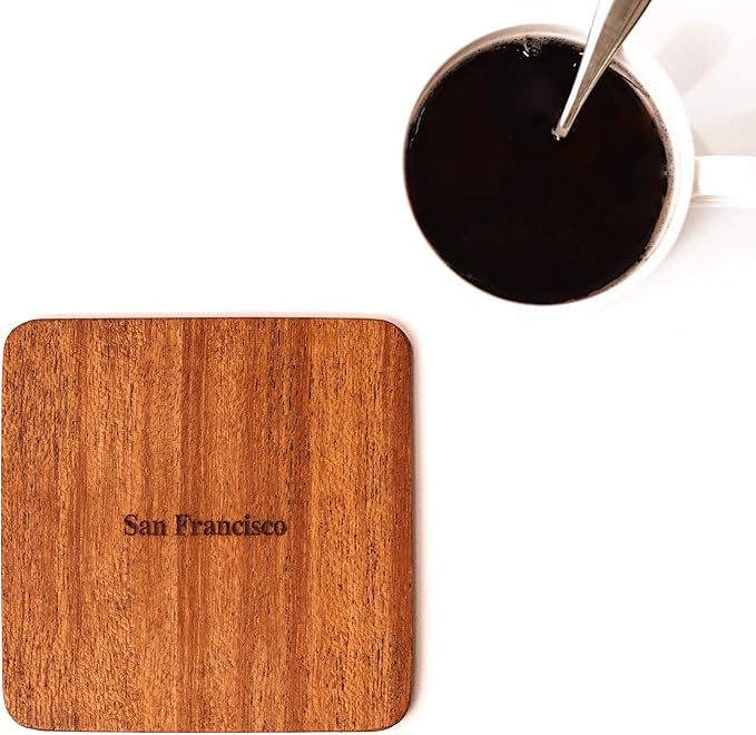 San Francisco Map Coaster by O3 Design Studio, Set Of 4, Sapele Wooden Coaster With City Map, Handmade