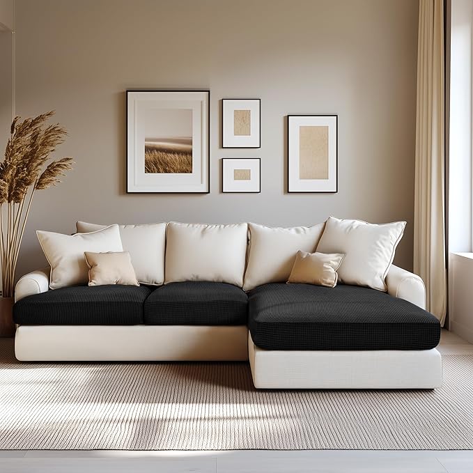 Hokway Stretch Chaise Cover Individual Couch Cushion Slipcovers Reversible Cushion Protector Slipcovers Sofa Cushion Protector Covers (Chaise Cover, Black)
