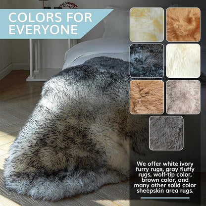 WaySoft New Zealand Sheepskin Area Rug – Genuine Fluffy Wool, Multiple Sizes, Bedroom or Living Room Decor(2ft x 6ft,Ivory)