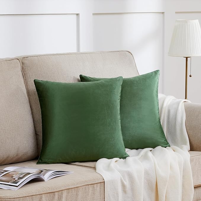 GIGIZAZA Velvet Throw Pillow Covers 24x24 Olive Green Pillows Couch Cushion Decorative Covers Set of 2 Pillow Covers for Bedroom Living Room
