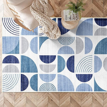 MUJOO 3x5 Rug Washable,Blue Boho Area Rugs for Bedroom Entryway Living Room Bedside,Small Throw Floor Carpet Non Slip Soft Indoor Modern Abstract Navy Blue