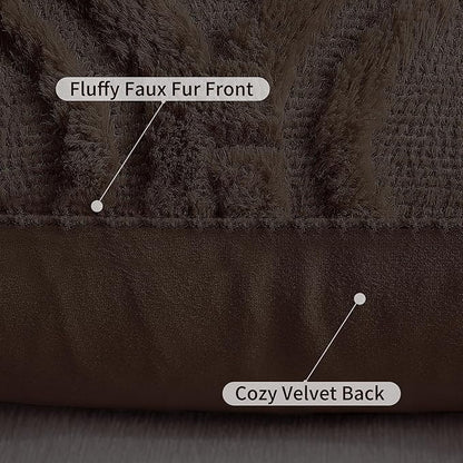decorUhome Spring Throw Pillow Covers 18x18 Inch Set of 2, Soft Plush Faux Wool Brown Solid Couch Pillow Covers, Accent Farmhouse Neutral Square Pillow Cases for Sofa Bed Living Room