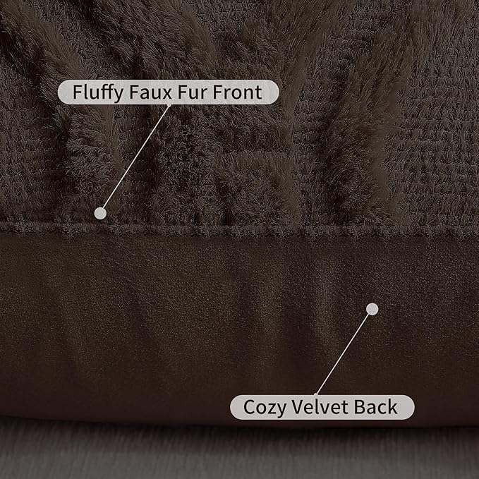 decorUhome Spring Euro Sham Throw Pillow Covers 26x26 Inch Set of 2, Soft Plush Faux Wool Brown Solid Couch Pillow Covers, Accent Farmhouse Neutral Square Pillow Cases for Sofa Bed Living Room