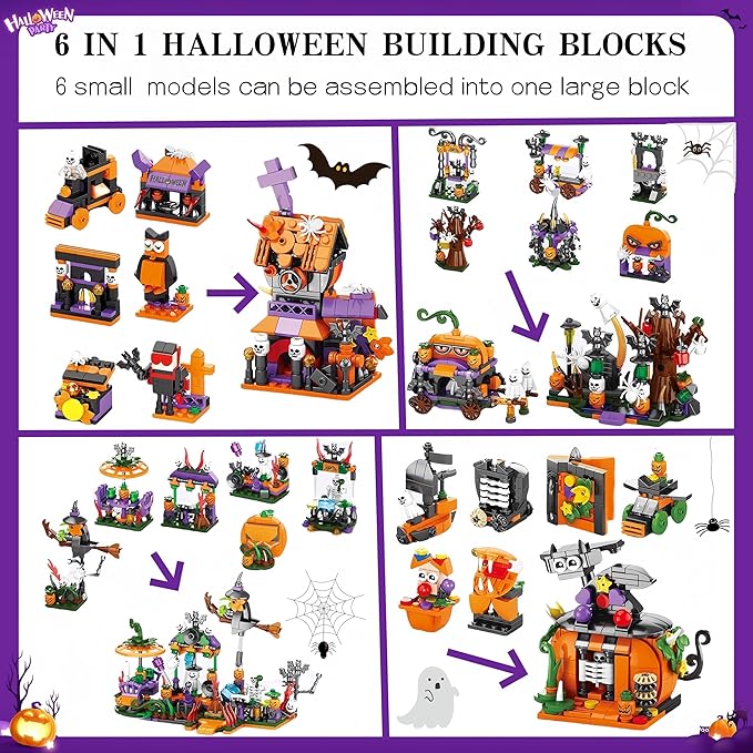 31-Day Halloween Advent Calendar 2025, Halloween Countdown Calendar for Kids Adult - Haunted House, Pumpkins, Ghosts Mini Building Block Gifts for Kids Party Goodie Bag Stuffers