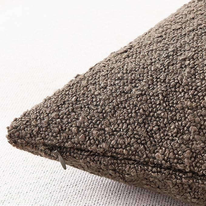 Mixhug Decorative Boucle Throw Pillow Covers, Chocolate Brown, 12 x 20 Inches, Pack of 2 - Textured Boho Pillow Covers for Couch and Bed