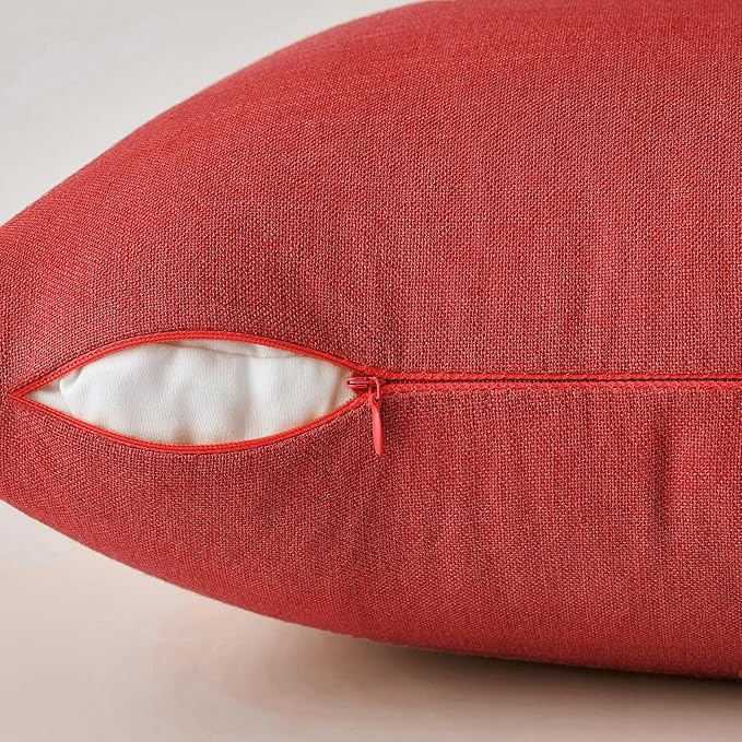 MIULEE Pack of 2 Decorative Linen Burlap Pillow Covers Farmhouse Accent Pillowcases for Sofa Car Couch Bedroom Living Room Decor 20x20 Inch Christmas Red