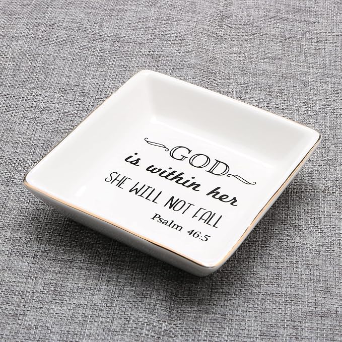 JoycuFF Inspirational Religious Gifts for Women Birthday Thanksgiving Day Christmas Gifts for Best Friend Sister Daughter Mom Aunt Christians Christian Jewelry Ring Trinket Dish Tray