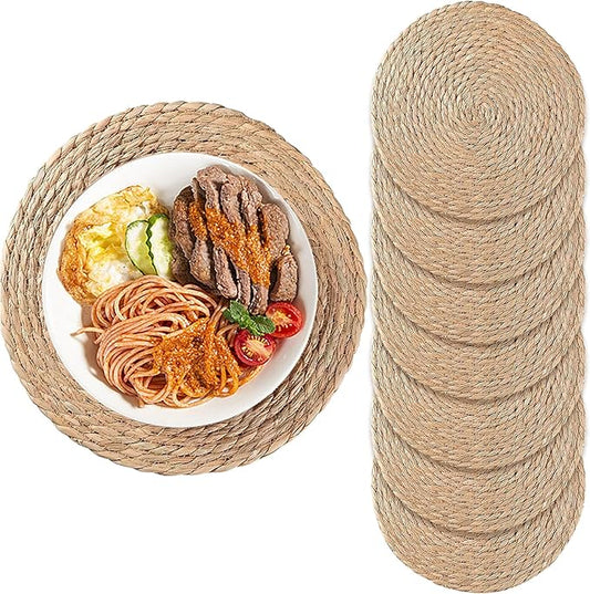 Woven Placemats Set of 8, 10 Inch Medium Rattan Placemats Wicker Place Mats,Natural Farmhouse Jute Braided Table Runner for Kitchen Countertops, Housewarming Gift,Table, Home Decor