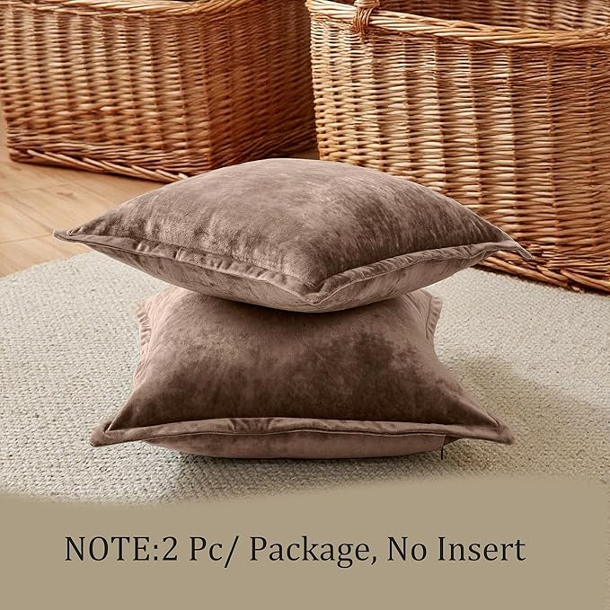 20x20 Throw Pillow Covers Set of 2 Velevt Square Cushion Cover Decorative Solid Pillowcases for Sofa Bed Chair Decor,Brown