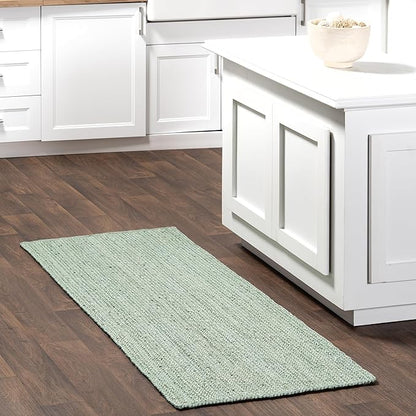Nuloom Rigo Green, 2'6" x 6', Handmade, Jute, Soft and Textured, High Traffic, Stain Resistant, Easy Clean, Durable Runner for Bedroom, Living Room, Dining Space, Den, Foyer, Entryway