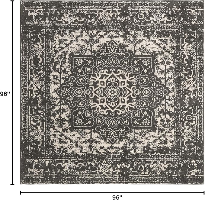 Rugs.com Arlington Collection Rug – 8 Ft Square Dark Grey Medium-Pile Rug Perfect for Living Rooms, Kitchens, Entryways