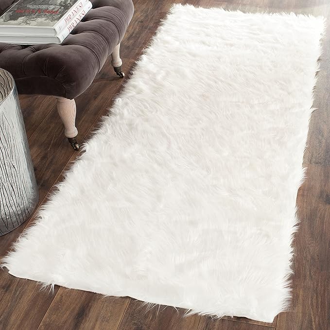 SAFAVIEH Faux Sheepskin Collection Runner Rug – 2' x 8', Ivory, Ultra-Soft Plush Accent for Bedroom, Living Room, or Hallway (FSS235A)