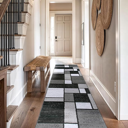 Rugshop Contemporary Modern Boxes for Hallway,Living Room,Bedroom,Kitchen Non Shedding Carpet Runner Rug 2'7" x 8' Gray