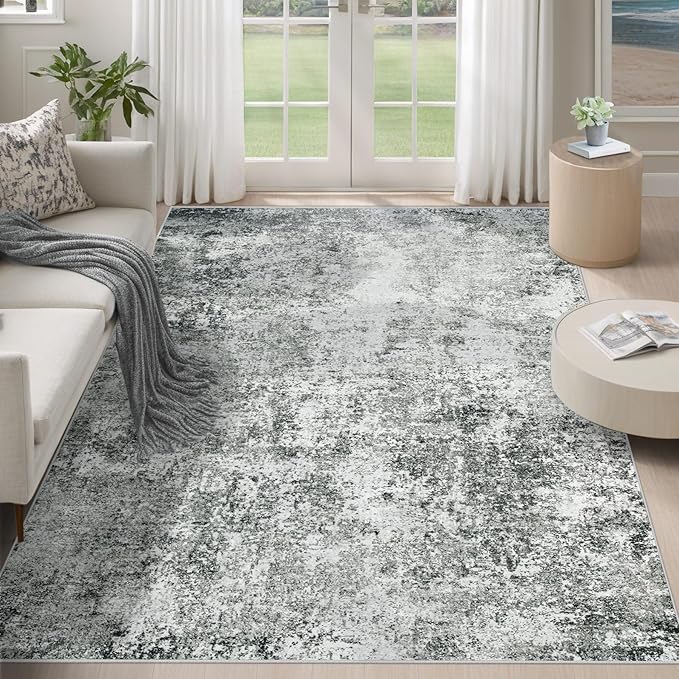 5x7 Area Rugs for Living Room, Washable Modern Abstract Large Area Rug Neutral Soft Non Slip Kids Rug Stain Resistant Indoor Carpet for Bedroom Nursery Dining Room Home Office(Grey, 5'x7')