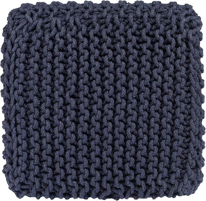 REDEARTH · Cube Low Pouf Foot Stool Ottoman - Hand Knitted Poof - Cord Boho Pouffe - Home Décor - Stuffed Footrest for Living Room - Nursery - Bedroom - Patio (16" x 16" x 8") - Navy Blue, Set of 2