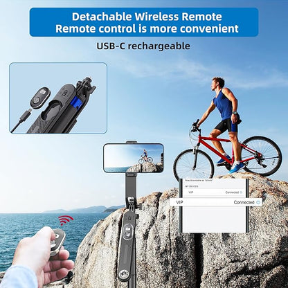 Selfie Stick Phone Tripod-71 Cell Phone Holder with Remote, 1/4" Screw Thread Adapter, Travel Tripod for Recording, Video and Picture, Compatible with iPhone, Android, Camera & Gopro