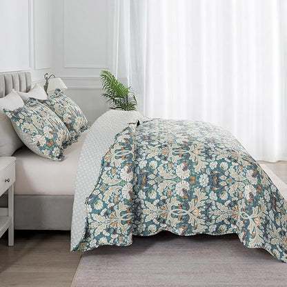 HoneiLife Quilt Sets King Size - Microfiber Bedspreads for King Bed, 3-Piece Lightweight Coverlets, Retro Bed Cover King Quilt Bedding Set All Season Quilts-Grayish Green