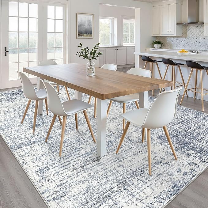 12x15 Area Rug Living Room: Washable Large Neutral Blue Rugs Abstract Soft Modern Stain Resistant Indoor Floor Non-Slip Carpet for Bedroom Nursery Kids Office Playroom Dining Room Under Table Home
