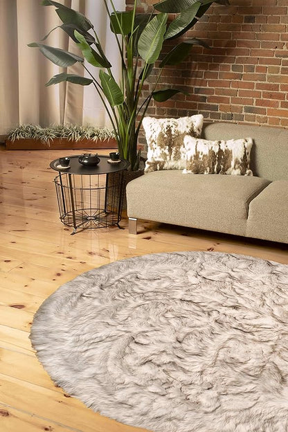 Luxe Gordon Faux Fur Rug with Soft and Fluffy Pile | Machine Washable Living Room Rug with Anti-Slip Backing | Cruelty-Free Area Rugs for Office or Bedroom, Gradient Chocolate, 6 ft Dia.