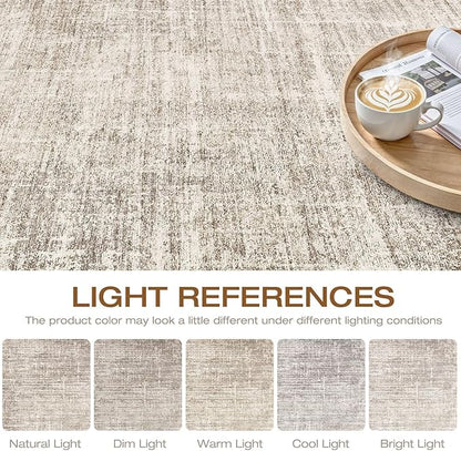 7x9 Area Rug Living Room: Washable Large Neutral Brown Rug Abstract Soft Modern Stain Resistant Indoor Floor Non-Slip Carpet for Bedroom Nursery Kids Office Playroom Dining Room Under Table Home