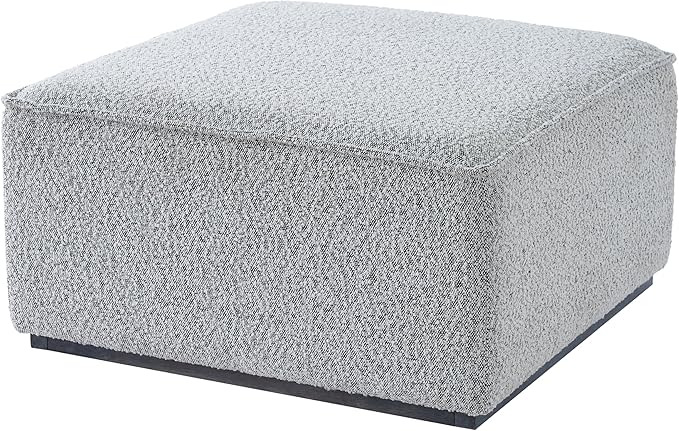 Scott Living Slate Modern Square Ottoman Coffee Table, Loop Yarn Upholstered Cocktail Ottoman for Living Room Sofa, Entryway Comfortable Footstool, Wooden Sofa Foot Rest, White+Black