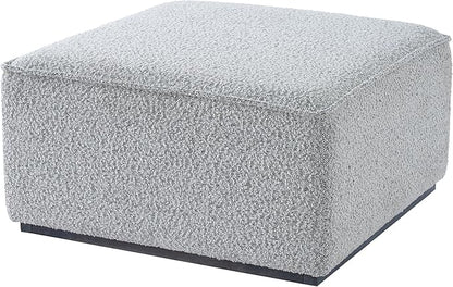 Scott Living Slate Modern Square Ottoman Coffee Table, Loop Yarn Upholstered Cocktail Ottoman for Living Room Sofa, Entryway Comfortable Footstool, Wooden Sofa Foot Rest, White+Black