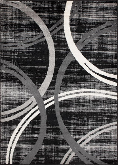 Rugshop Modern Wavy Circles Design Area Rug, Carpet with Jute Backing for Living Room, Dining Room, or Office, Black, 7'10" x 10'2"