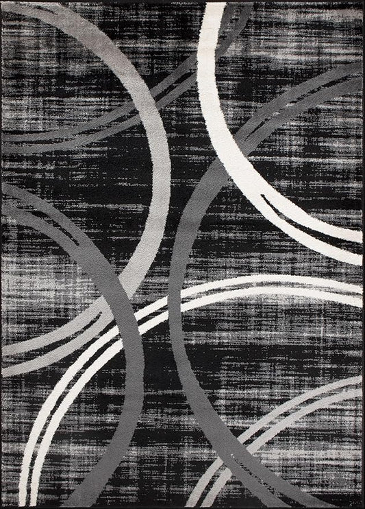 Rugshop Modern Wavy Circles Design Area Rug, Non-Shedding Carpet for Living Room, Primary Bedroom, or Dining Room, Grand Room,Open Spaces Black, 10' x 14'