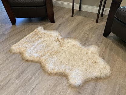 LAMBZY Faux Sheepskin Super Soft Hypoallergenic Silky Shag Rug for Living Room, Kids Room, Sofa (Single and a Half 2'x4'6", White/Brown Tips)