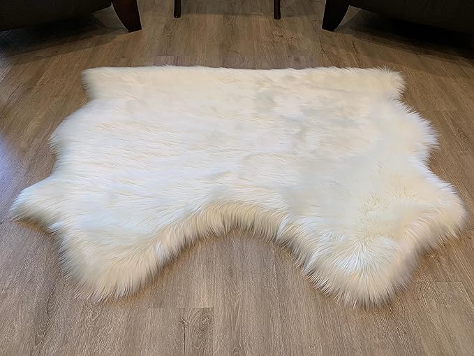 LAMBZY Faux Sheepskin Super Soft Hypoallergenic Silky Shag Rug for Living Room, Kids Room, Sofa (Double Side by Side 3'x4, White)