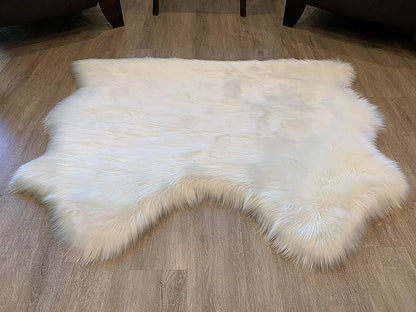 LAMBZY Faux Sheepskin Super Soft Hypoallergenic Silky Shag Rug for Living Room, Kids Room, Sofa (Double Side by Side 3'x4, White)