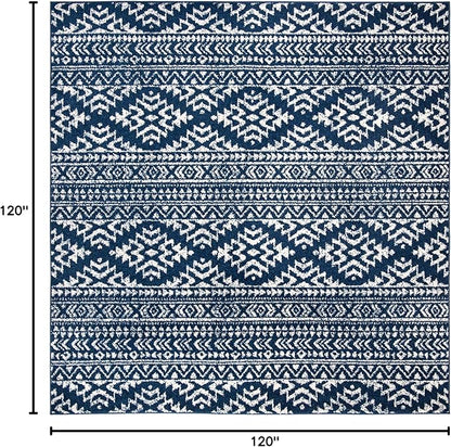 SAFAVIEH Tulum Collection Area Rug - 10' Square, Navy & Ivory, Moroccan Boho Tribal Design, Non-Shedding & Easy to Clean, Ideal for Living Room, Bedroom, Dining Space (TUL272N)