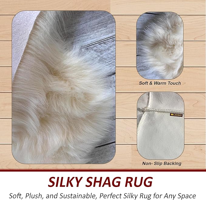 LAMBZY High Pile Super Soft Faux Sheepskin Rug (Cream, 2'x3')