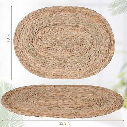 Defined Decoe Set of 6 Woven Rattan Placemats,16x12 Inch Oval Braided Charger Plates, Farmhouse & Boho Vintage Style for Christmas Dining, Kitchen, and Party Decor