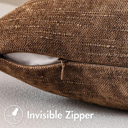 MIULEE Pack of 2 Decorative Throw Pillow Covers Soft Chenille Throw Pillows Solid Neutral Farmhouse Textured Cushion Covers for Couch Sofa Bedroom Living Room 18x18 Inch,Honey Brown