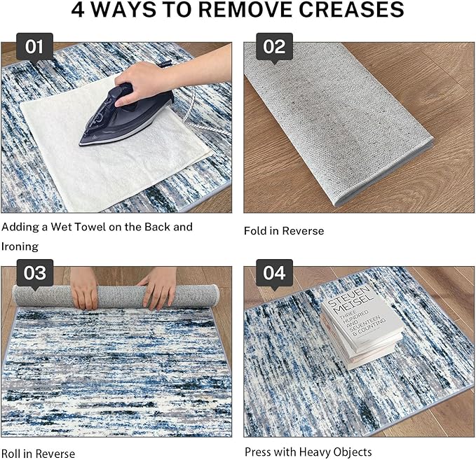 Modern Abstract Runner Rug 3x10, Grey Blue White Washable Kitchen Runner Non-Slip Soft Hallway Rug Runner Thin Print Faux Wool Carpet for Entryway Bedroom Laundry Room Indoor Home Office Decor