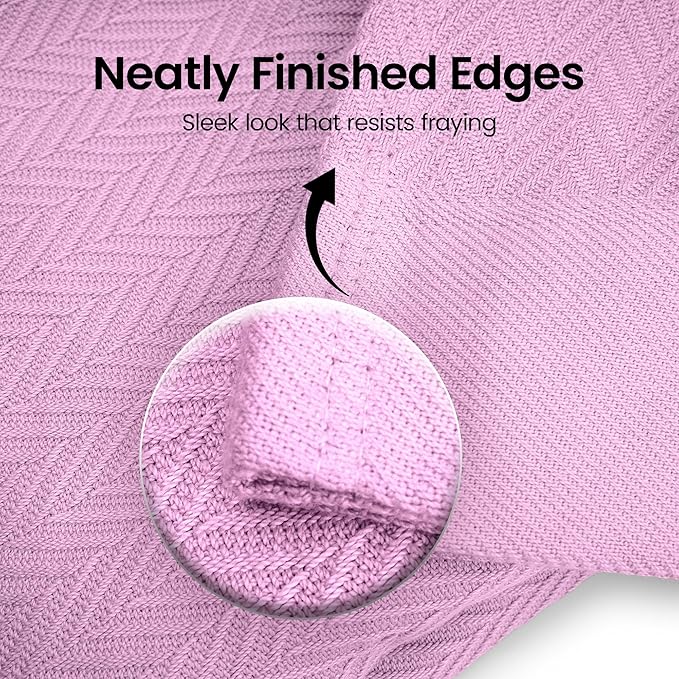 100% Extra-Long Staple Cotton Herringbone Multipurpose Blanket | Soft & Breathable, Lightweight All-Season Throw for Sofa/Couch/Bed | Machine Washable | (Herringbone - Lavender, King)