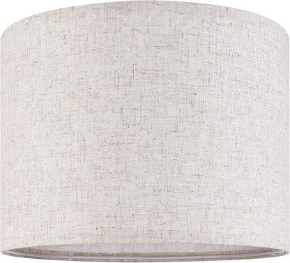 Set of 2 Drum Lampshades for Table, Floor & Bedside Lamps - 13 * 13 * 10 inch, Medium Beige Gray Shades - Natural Fabric Spider Fitter - Modern & Rustic Interiors - By GO&SO Assembly Required