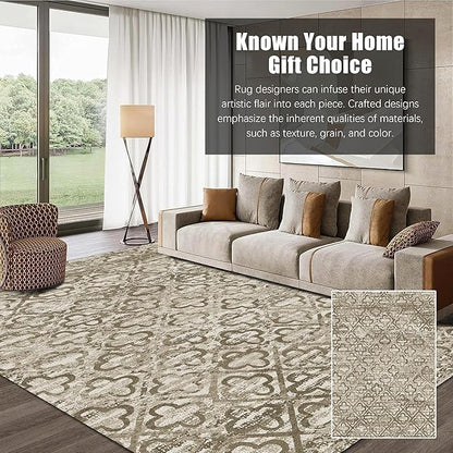 RUGSURE Washable Area Rugs, 4' x 6' - 1/6 Thick - Stain & Water Resistant Non-Slip - Perfect Resistant Rug for Living Room, Bedroom, Nursery, Pet & Child Friendly, Vibrant Colors Rugs, Brown
